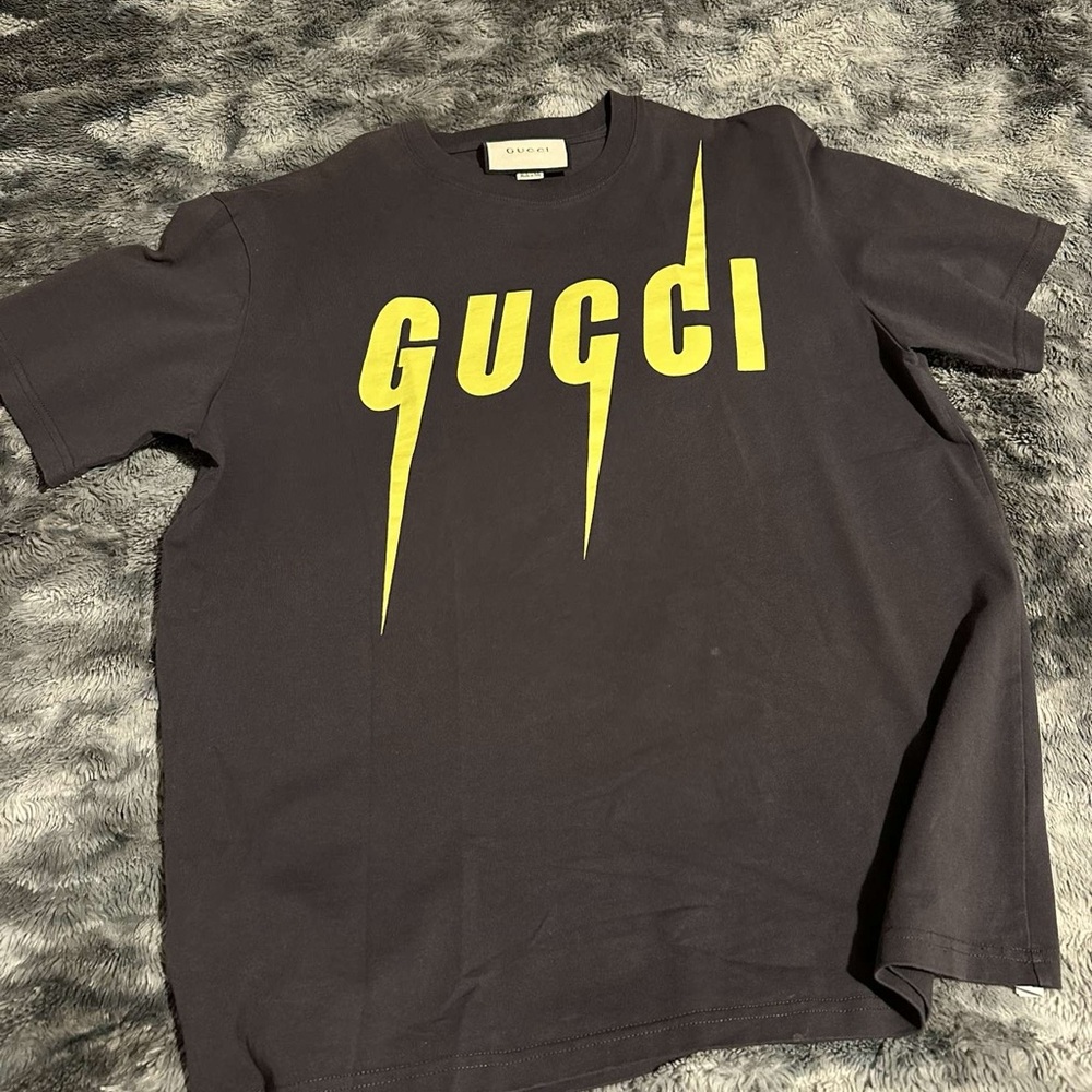 Gucci Black T-Shirt with Yellow Logo